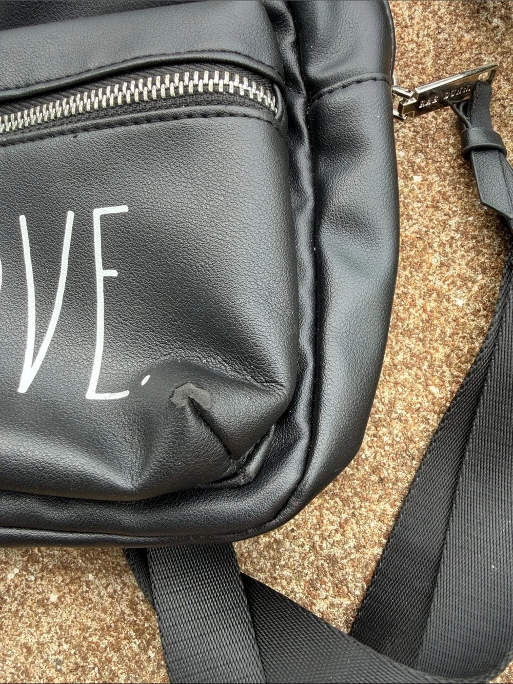 Rae Dunn LOVE Black Mini Backpack Sling Bag.